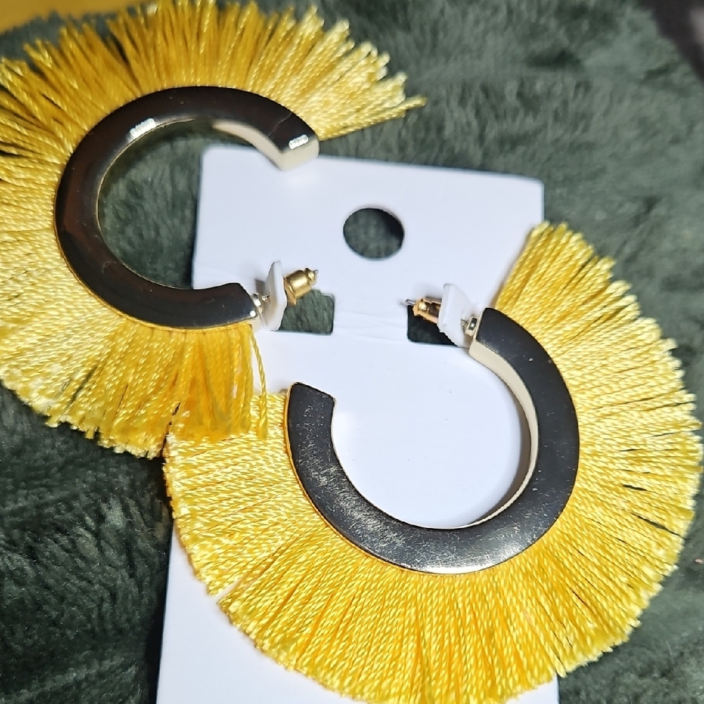 Express Yellow Fringe Gold-Tone Hoop Earrings